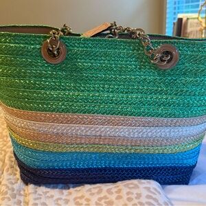 Kate Spade Green and Tan Shoulder Bag with Woven Design. Brand new with tags